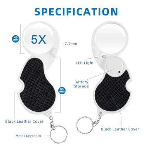 Magnifying Glass with Light, 5X Pocket Magnifier, Lightweight LED Illuminated Magnifying Glass for Reading, Macular Degeneration, Inspection, Jewellery, Coins, Hobbies & Crafts