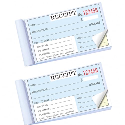 Yeplan 2 Packs 2-Part Carbonless Receipt Book 2.8x5.7 in Blue/Yellow Copies
