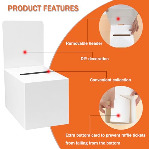 White 3-Pack Raffle Ticket & Donation Box Set with Removable Header