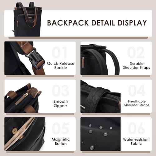GOLF SUPAGS Convertible Laptop Backpack for Women Casual Daypack Notebook Tote Bag for Work College Travel Leisure (Black)