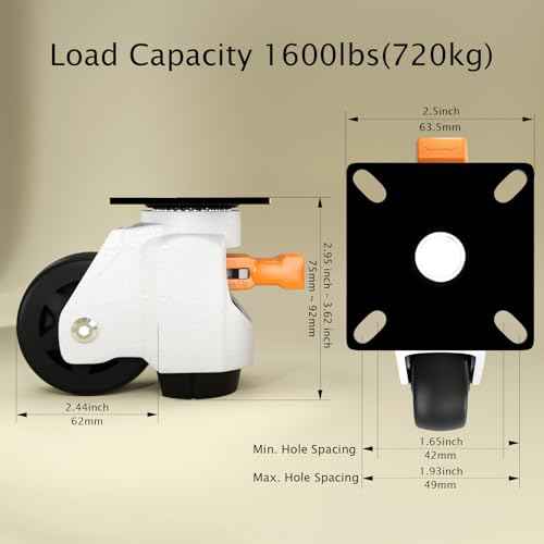 Upgrade Leveling Casters with Ratchet Handle, Height-Adjustable Plate Casters, White Retractable Casters for Workbench & Machine&Furniture, 1600 Lbs Total Load Capacity£¬4-Pack