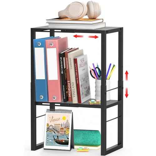 Locker Organizer Shelf, Metal Adjustable Width and Height, Ideal Locker for School, Office, and Gym Lockers, Extends Locker Storage Organization, Black