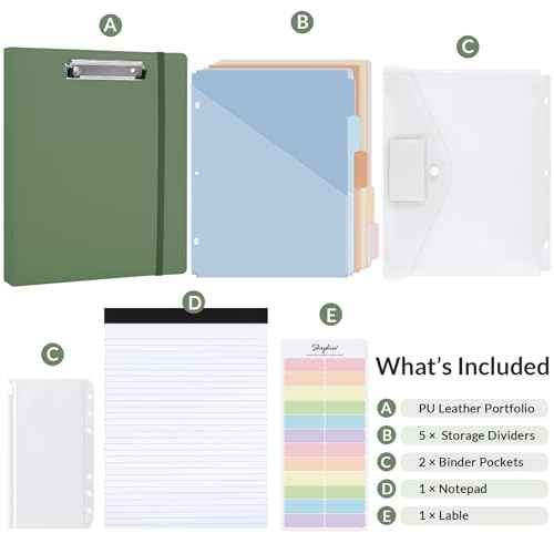 SKYDUE 3 Ring Binder with Clipboard 1 Inch, 13.2" ¡¿ 10.2" PU Clipboard Binder with Notepad & 5 Dividers with 5 Pockets, Labels, Clipboard Folder Great for School Office(Fit Letter Sized Paper)