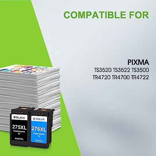 275 and 276 Ink Cartridges Combo Pack Replacement for Canon 275 and 276 XL PG-275XL CL-276XL Ink for Canon PIXMA TS3520 TS3522 TS3500 TR4720 TR4722 TR4700 Printers£¨1 Black, 1 Color,Value Pack£©