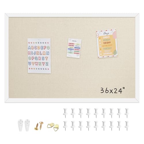 36x24 Natural Wood Frame White Bulletin Board with Cork Surface - Yunihome