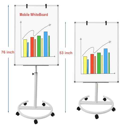 Mobile Easel Whiteboard 40x28 Inches ? Adjustable Height Rolling Whiteboard on Wheels, Magnetic Portable Dry Erase Board Stand Easel White Board Flipchart Easel Board with Paper Pad