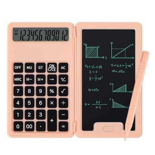 Desk Portable Basic Calculator with Notepad and Stylus, 12 Digit Large Display Multi-Function for Office, School, Home & Basic Financial (Pink)