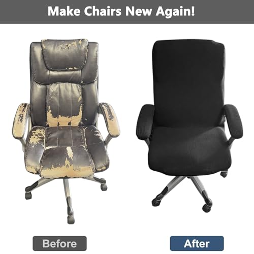 Melaluxe Universal Black Large Chair Cover with 2 Armrest Covers for Office Desk Chair - Stretch Slipcovers