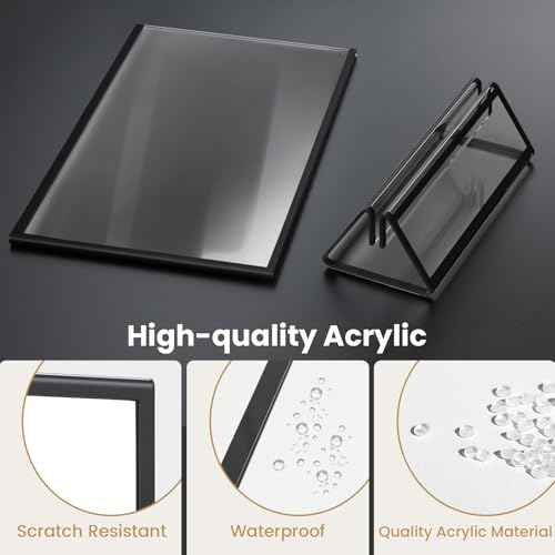 Acrylic Sign Holder 8.5X11 Black Picture Frame Double-Sided Acrylic Frames for Wedding Table Numbers Photo Frames Flyers Menu with Removable Sticky Dots-6 Pack