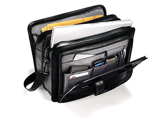 Samsonite Black Leather Expandable Briefcase, 15.6" Laptop Ready