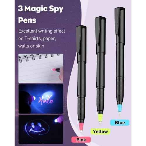 Uniclife 3 Pcs Invisible Ink Pen with 3 Pcs UV LED Keychain Flashlight, Spy Pen, Disappearing Ink Magic Pen for Secret Notes, Magic Spy Marker with Purple Light for Christmas Halloween Holiday Present