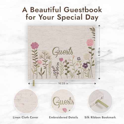 Linen Embroidered Photo Wedding Guest Book - Premium Hardcover Polaroid Guestbook for Wedding Reception, Baby Shower, Bridal Shower, Funeral, Engagements -160 Pages for Messages -10.25" ¡¿ 8.25"