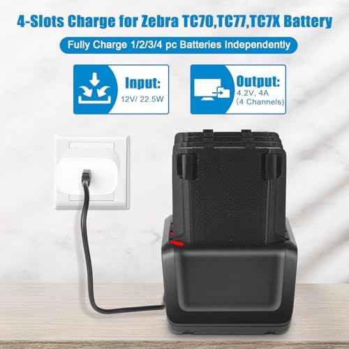 4 Slots TC77 Battery Charger Station for Zebra Symbol TC70 TC77 TC72 TC75 Battery, Charging Cradle for Zebra Scanner Batteries