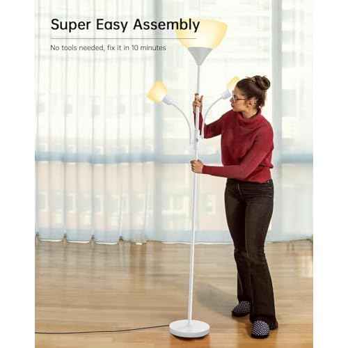 Floor Lamp White, Standing Lamp, 71" Tall Lamps for Living Room, 3 Way Switch, Plastic Lampshade, Torchiere Floor Lamp with Reading Lamps, Modern Pole Lamps for Bedroom Kids Room E26 Base(No Bulb)