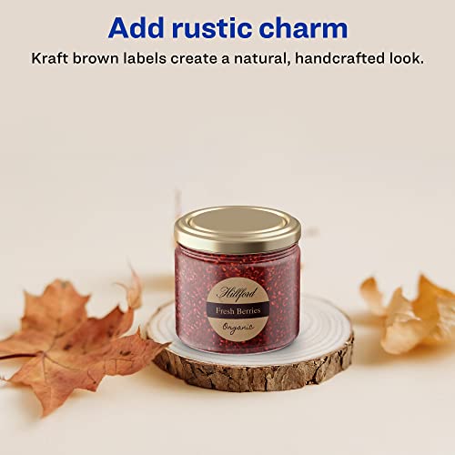 Avery Kraft Brown Round Labels with Sure Feed, 2" diameter, 600 Kraft Brown Labels, Print-to-The-Edge, Laser/Inkjet Printable Labels