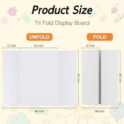 4 Pack Trifold Poster Board, 36x48 Inches White Presentation Board, Portable Display Board for Science Fair, School DIY Project and Business Exhibitions