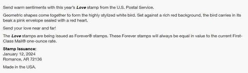 Love 2024 (2 Sheet of 20) First-Class Mail Forever Postage Stamps