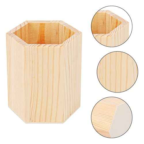 18 Pack Hexagon Unfinished Wooden Pencil Holder, 3 x 3 x 4 Inch Wood Pencil Cup Holder, Wood Crafts Pencil Cup for Desk, Office, DIY Project