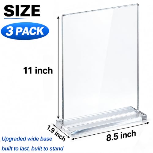 Hoewina 3 Pack Acrylic Sign Holders 8.5x11 Inch Vertical Display Stands