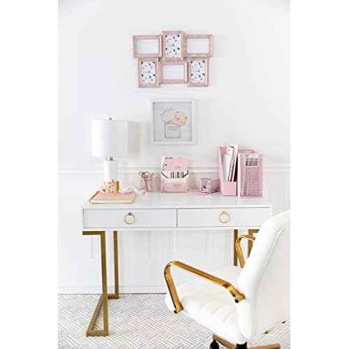 BLU MONACO 5 Piece Office Supplies Pink Desk Organizer Set - with Desktop Hanging File Organizer, Magazine Holder, Pen Cup, Sticky Note Holder, Letter sorter - Pink Desk Accessories for Women Office