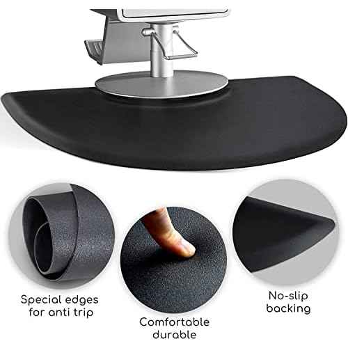 Barber Shop Salon Floor Chair Mat - Black Semi Circle Hair Stylist Station Anti Fatigue Mats - 3x4 - 1/2" Thick