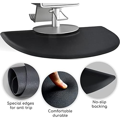 Salon mats for Hair Stylist 3¡Çx5¡Ç Barber Shop Salon Floor Chair Mat -Black Semi Circle Hair Stylist Station Anti Fatigue Salon Mats -1/2" Thick Salon Standing Mat