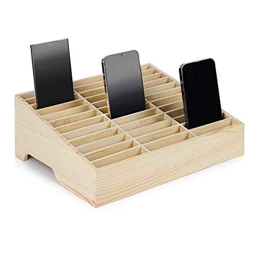 Wooden 36-Grid Cell Phones Storage Box Desktop Mobile Phone Holder Organizer for Office School Classroom (36-Grid)