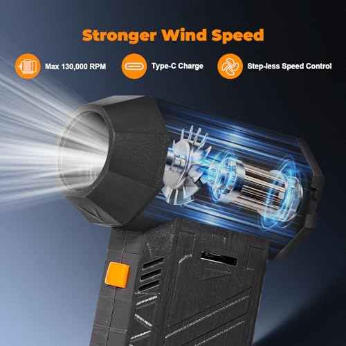 AURTEC Compressed Air Duster - 130,000 RPM High Power with 8000mAh Rechargeable Battery, Slide Speed Control, Lightweight Portable Electric Air Blower for Computer, Camera, Keyboard, Car and More