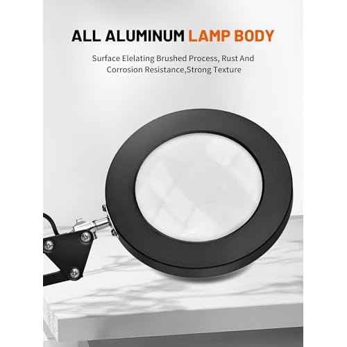10X Magnifier Lamp with Clamp, 15" Adjustable Arm LED Desk Light with Real Glass Lens, 3 Color Modes, Bright Dimmable Lighting for Repair, Model Painting, Sewing, Reading