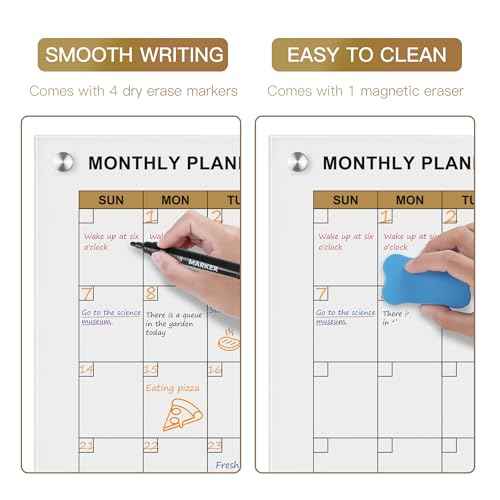 SELEAD Glass Calendar Magnetic White Board - 32x24 inches Large Dry Erase Board with Whiteboard Accessories, Planner Wall Decor Display Pizarra for Home School Office