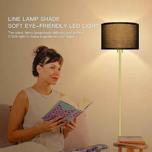 Gold Floor Lamps for Living Room, Modern Bright Standing Lamp, Black Lamp Shades, Foot Switch, Simple Pole Lamps Corner Lamp for Bedroom,Office, Living Room, Den, Black Living Room Lamp(No Bulb)