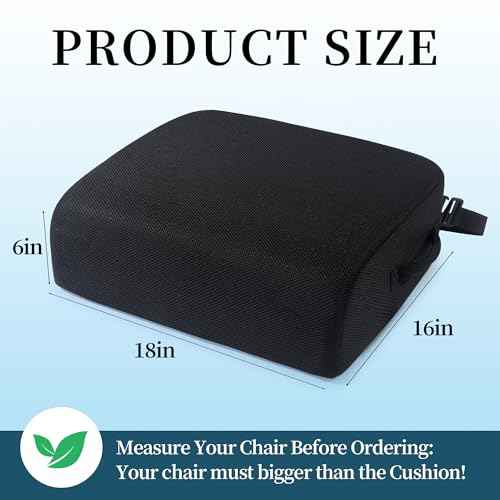 MABOZOO Extra Thick Chair Cushions,Office Chair Booster Seat Cushion to Raise Seat Height for Pain Relief,18 x 16 x 6 inch Non Slip Memory Foam Thick Cushion with Carry Handle£¨Black£©