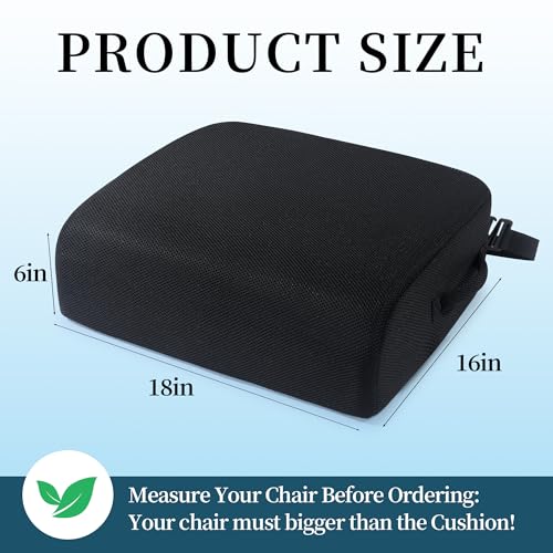 MABOZOO Extra Thick 18x16x6 inch Chair Cushion with Handle - Memory Foam Booster Seat for Office/Home (Black)
