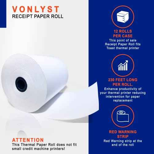 Thermal Printer Paper Roll for Toast TP200 Receipt Printer Point of Sale (12 rolls)