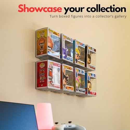Modern JP Adhesive Display Shelf for Funko Pop Boxes (16-Pack) ? Clean Mount for Funko Pop Display ? Easy Adhesive Install ? Box-Safe, No-Drill Setup ? Clear
