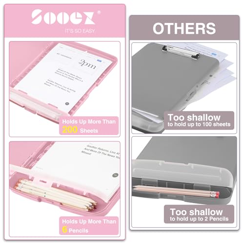 Pink Rose Gold Clipboards with Storage - Heavy Duty 8.5x11 Nurse & Teacher Clipboard Folder