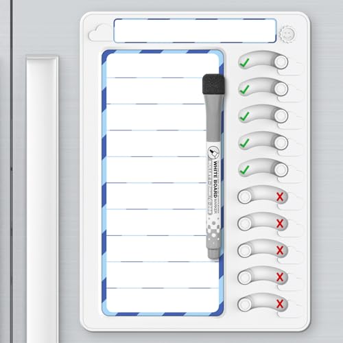 KAQUBE Blue Kids Chore Chart Dry Erase Task Board with 10 Sliders, Magnetic Marker, 9.77x7.01in