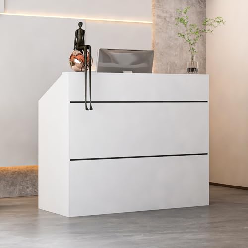 AIEGLE 47.2" White Reception Desk with Black Trims - Modern Front Counter for Beauty Salon, Retail, Lobby, Office