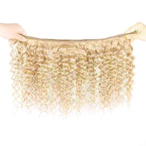 22 24 26 Inch P27/613 Highlight Blonde Bundles Human Hair Deep Wave Bundles Honey Blonde Deep Wave Bundle Unprocessed Brazilian Virgin Weave Hair 3 Bundle 50 Gram Per Bundle