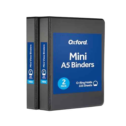 Oxford Mini View Binders, 1" Round Rings, Small Binders for School or Office, Holds A5 Size Paper, 2 Clear Pockets, PVC-Free, Non-Stick, 5.5 x 8.5 inches, Holds 225 Sheets, Black, 2 Pack (1017044)