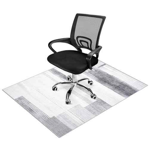 Office Chair Mat for Hardwood Floor, 48x60 Floor Mat for Office Chair, Low Pile Desk Floor Protector, Grey & White Modern Pattern