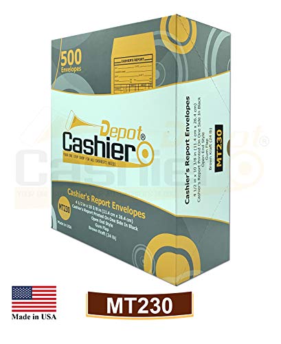 500 Cashier Report Envelopes - 4.5 x 10.38 in Brown Kraft, Sturdy 24lb, Gum Flap