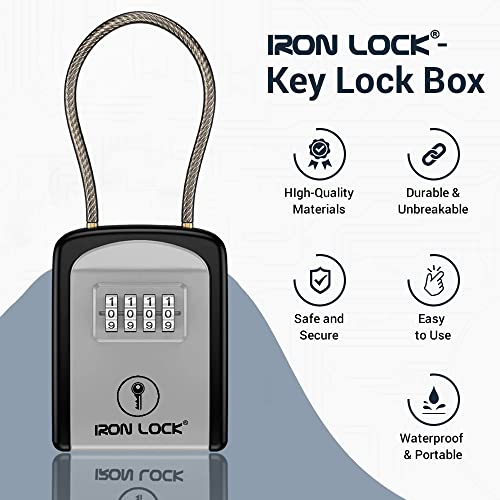 Iron Lock Key Lock Box with Code - Small Grey Portable Cable Shackle