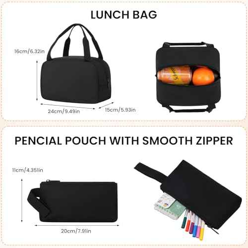 YAMTION Black School Backpack Set for Women,High School Bookbag for Girls Middle School Bags for Kids with Charger Ports for College Work