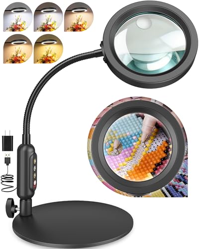 RunSenFo 30X 10X Magnifying Glass with Light & Stand, Black, 4.3in-16in, Flexible Gooseneck