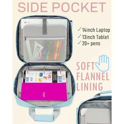 3 Ring Zipper Binder Bag with Handle and Shoulder Strap, 3-Inch D-Ring, Large Laptop Pocket, 5-Tab Expanding File Folder, School Supply Kit (Minor Blue)