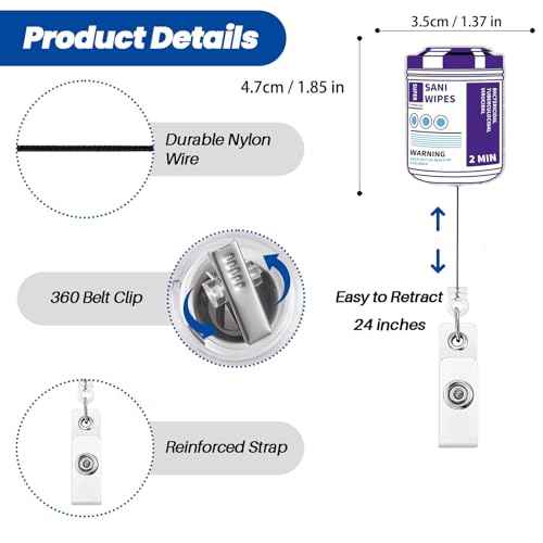 Sani Wipes Funny Badge Reel, Cute Nurse Doctor Work Badge Holder with Retractable Clip, Nursing Student RN CNA LPN MA Medical Worker ID Name Badge Buddy, Fun Healthcare Badge Accessories