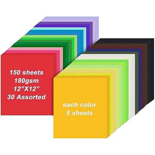 Colored Cardstock Bulk 150 Sheets, 30 Assorted Colors, 12' x 12' Cardstock Paper, 180 GSM, Perfect for Cricut, Scrapbooking, Crafts