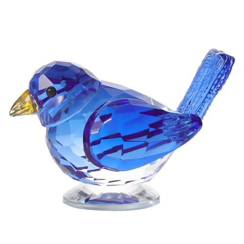 Qianwei Blue Crystal Bird Figurine Handmade Glass Collectible Decor