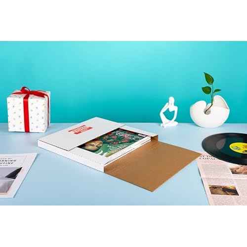 Vinyl Record Mailers, 12.8"L x 12.8"W x 1"D Corrugated Cardboard Album Shipping Boxes for Mailing Packaging Moving Storage, with Fragile Stickers, White, 15 Pack
